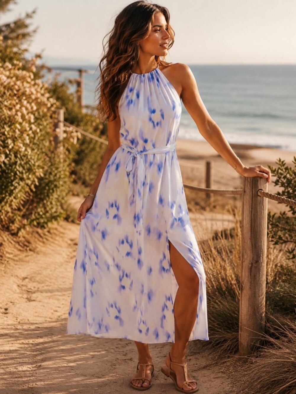 Cloth & Stone Evereve side slit floral maxi dress new NO BELT!